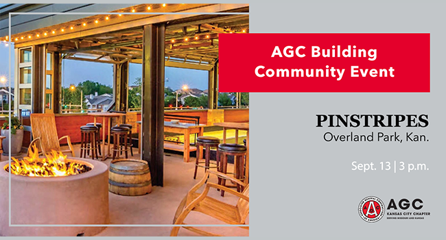 Infographic the reads 'AGC Building Community Events Pinstripes Overland Park, Kan. Sept. 13'