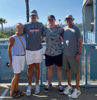 Amy, Grant, Garret and Cleavinger stopped to pose for a picture while on a tour Dodger Stadium in California.