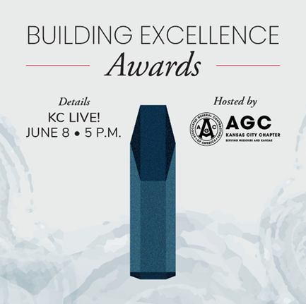 Building Excellence Award invitation stating date and location of the event with an shadowed graphic of crystal tower award